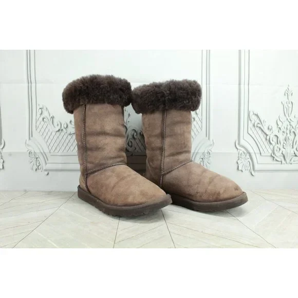 UGG Australia Classic Tall 5815 Brown Suede Shearling Lined Winter Boots Size 7 - Picture 3 of 9